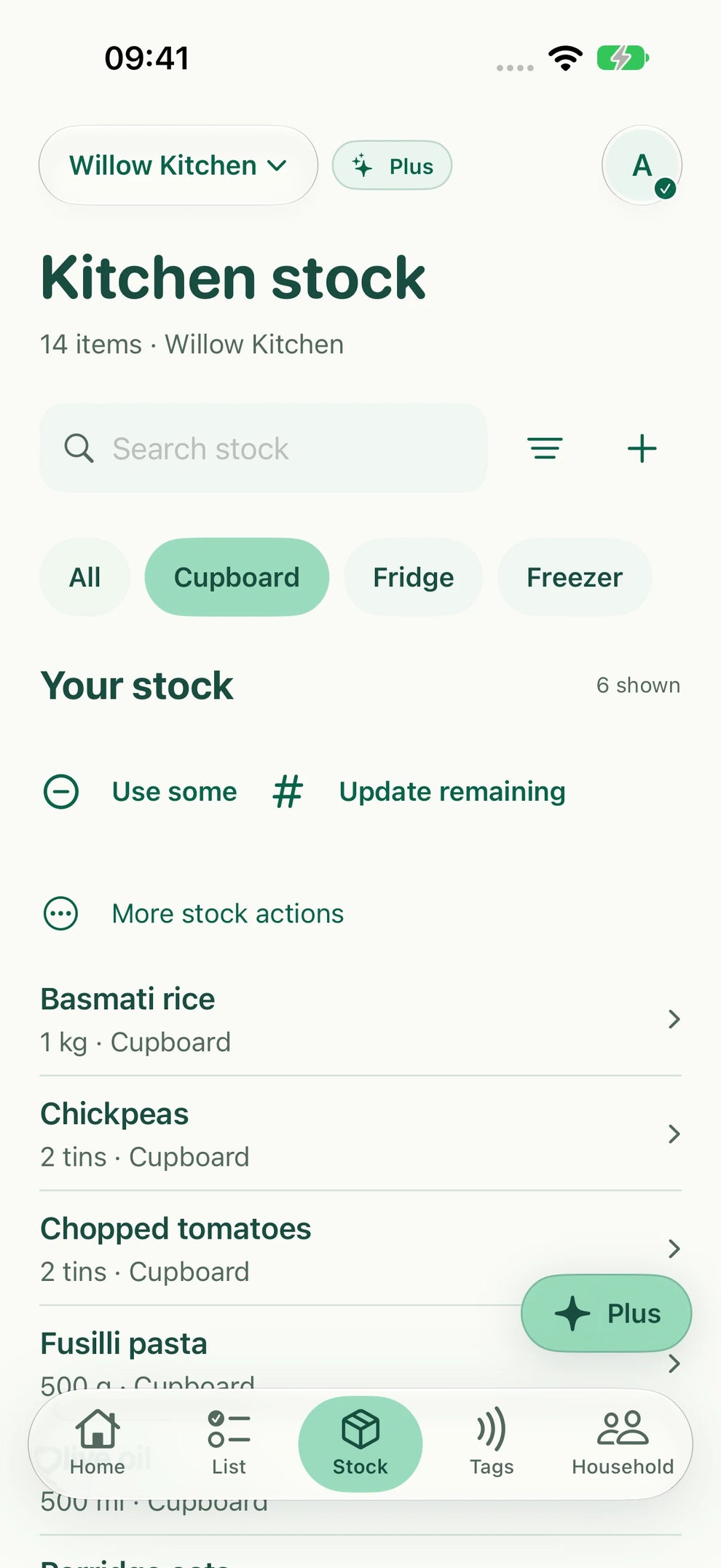 Pantry cupboard stock with recorded rice, chickpeas and other cupboard groceries.